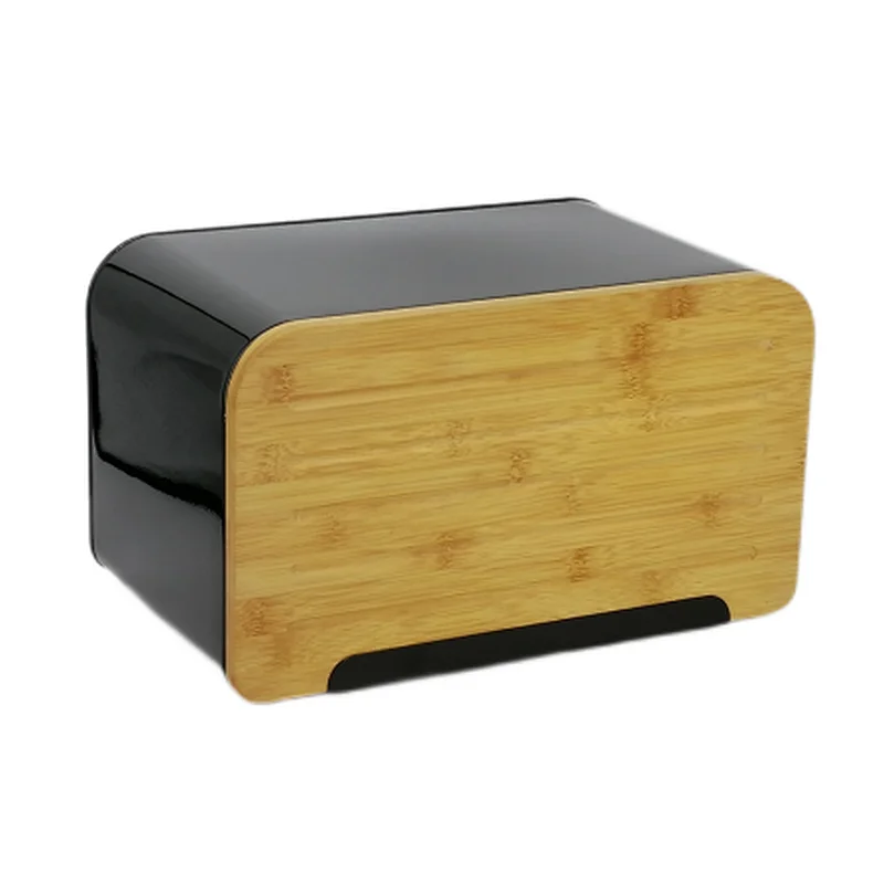 wooden bread bin with integrated cutting board