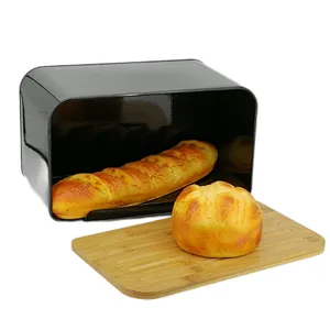 wooden bread bin with integrated cutting board