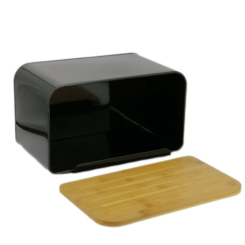 wooden bread bin with integrated cutting board