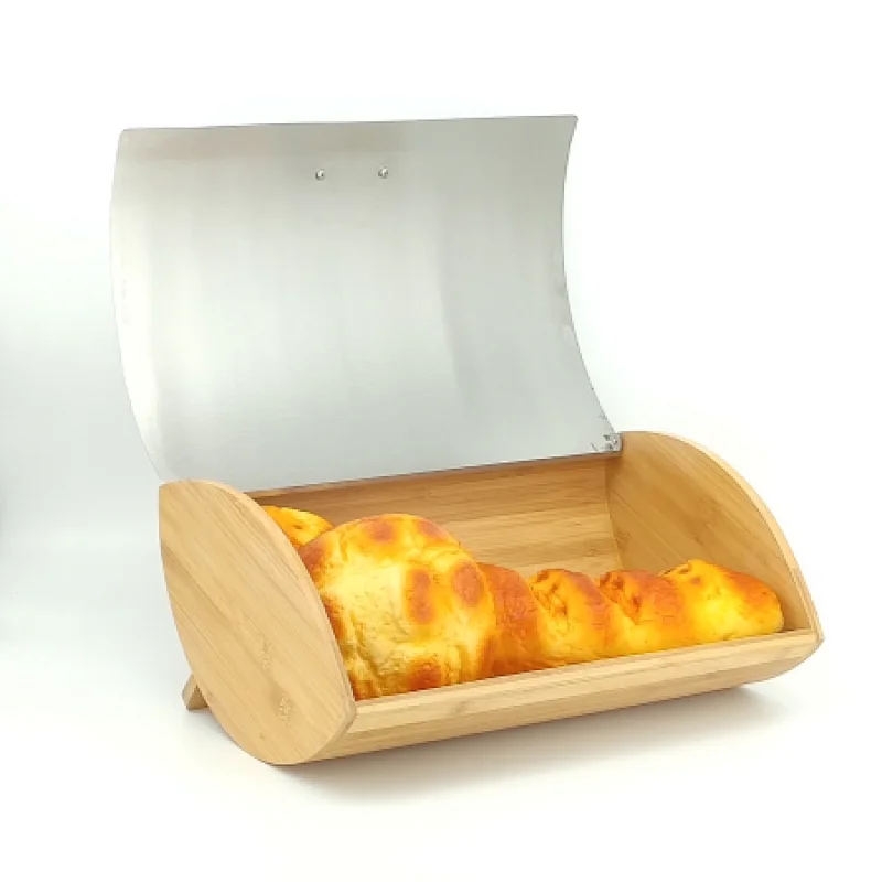 wooden bread container stainless steel brush