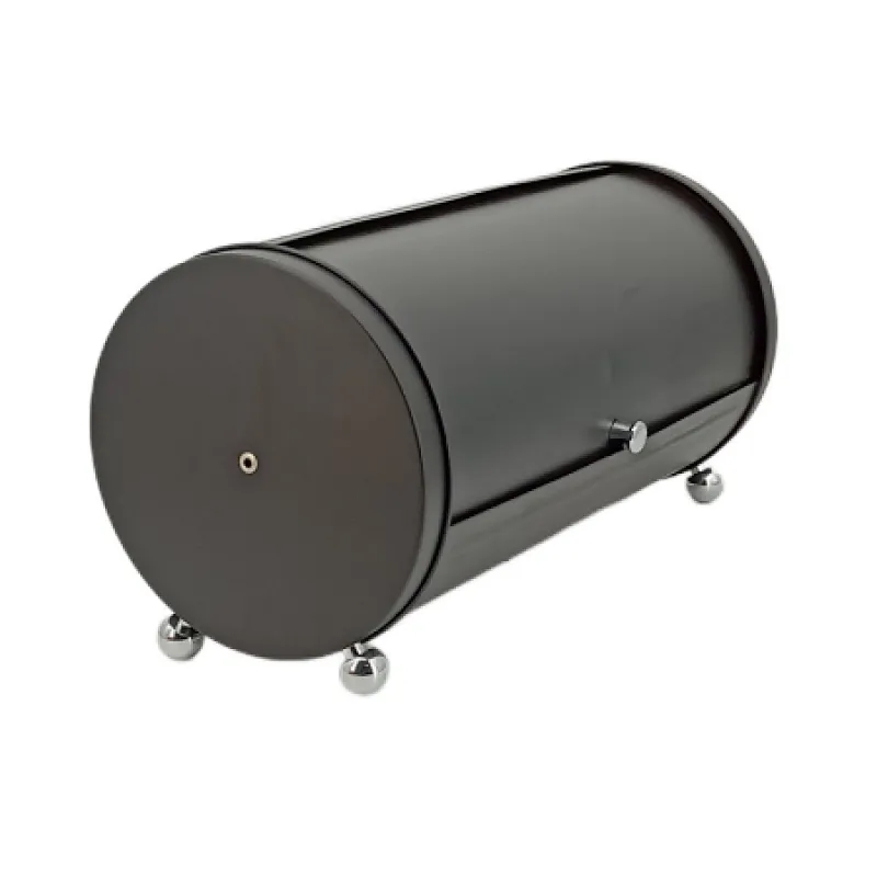 cylinder black metal bread box