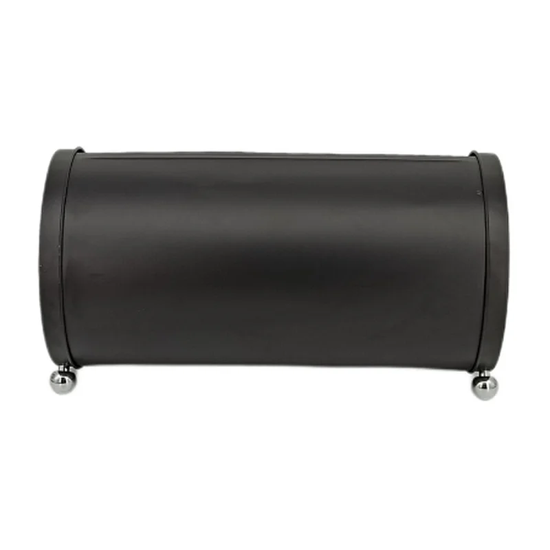 cylinder black metal bread box