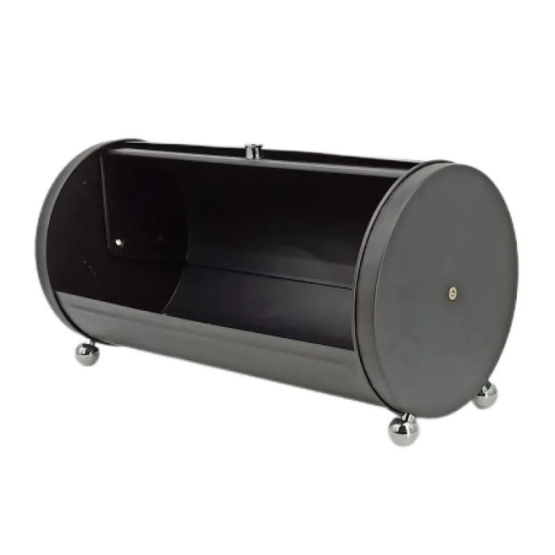 cylinder black metal bread box