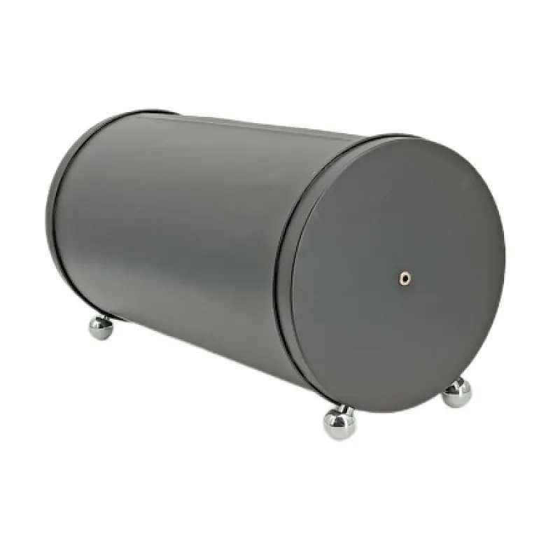 cylinder black metal bread box