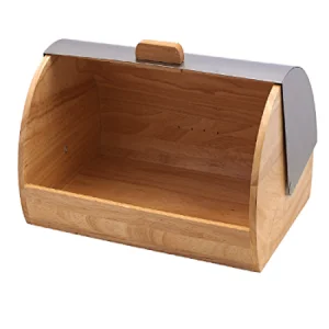 Wooden Bread Bin, Stainless Steel Matt Lid