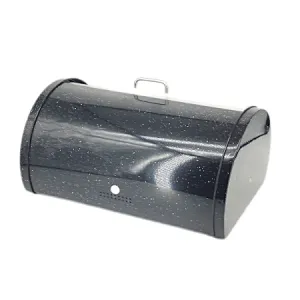 Shiny Black Bread Bin, Frosted Lid, Stainless Steel Handle, Marble Decor,