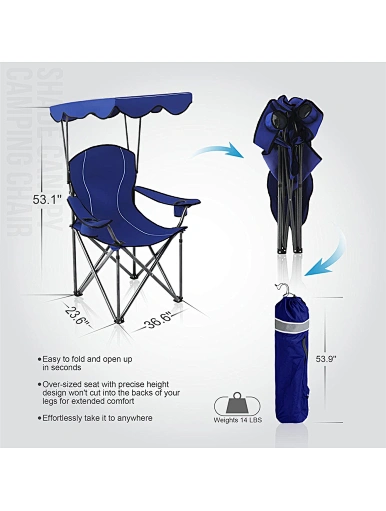  Oversized Camping Lounge Chair with Adjustable Shade Canopy