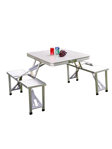 Aluminum Camping Picnic Table with Chairs and Umbrella Hole