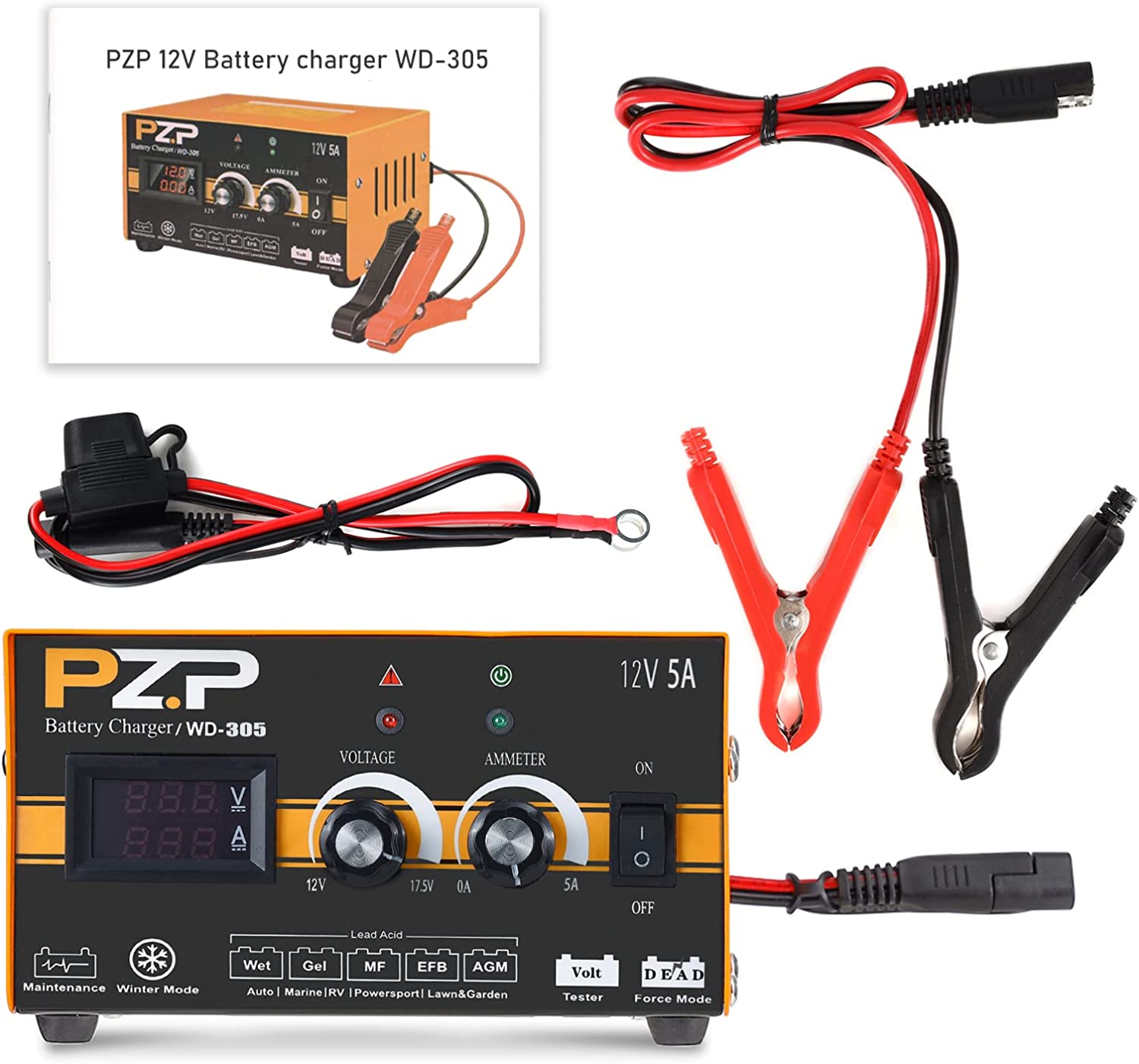 PZ.P 0-10 Amp 12v Battery Charger Automotive Manual Automobile Battery  Maintainer 12 Volt Auto Car Boat Marine Battery Trickle Charger