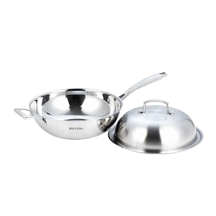 Tri-ply clad stainless steel wok